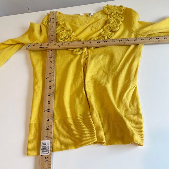 Anthropologie Moth Yellow Cardigan Sweater S Long Sleeve Knit Button Embroidered - Picture 7 of 8